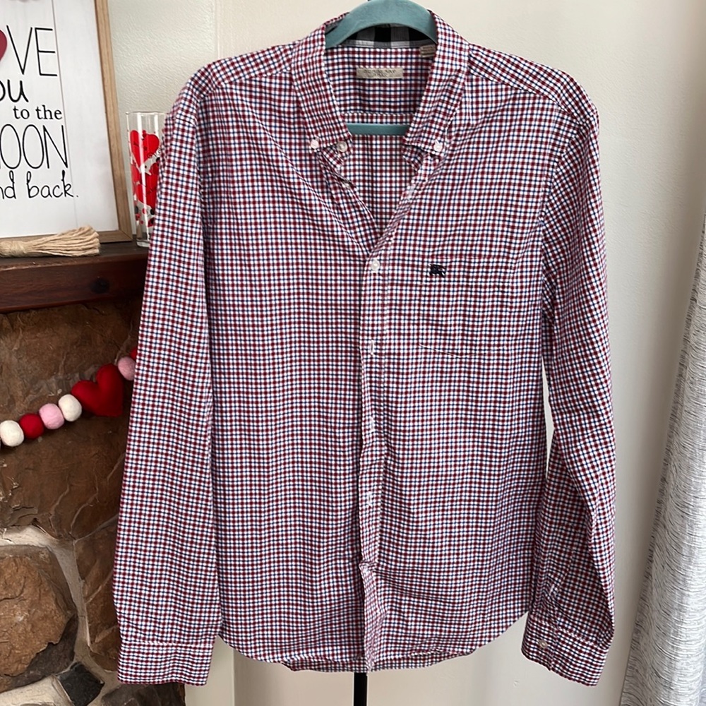 Burberry Button Down Red, Blue and White.